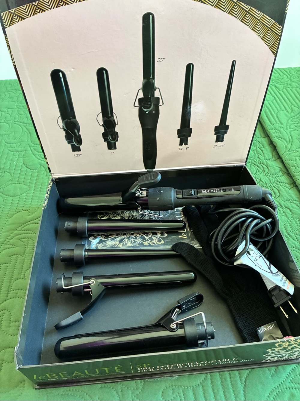 leBEAUTE 5-in-1 Interchangeable Curling Wand Set - Black